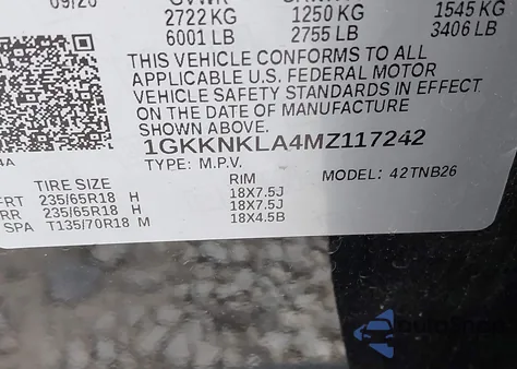 2021 GMC Acadia Fwd Sle z USA, uszkodzony, nr VIN 1GKKNKLA4MZ117242